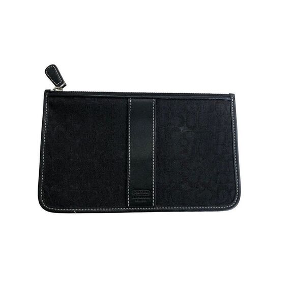 Coach Womens Logo Print Canvas Clutch Pouch Purse Black - Picture 1 of 5